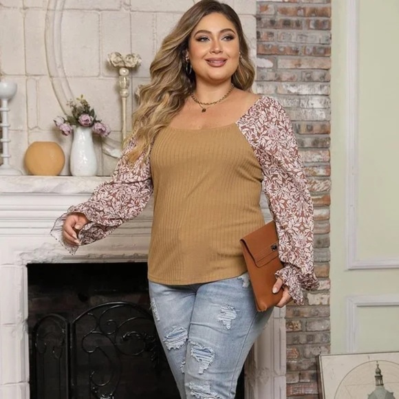 Plus Size Women's Floral Bubble Sleeve Ribbed Knit Top Size - 1X/2X/3X - NWOT - Picture 4 of 4